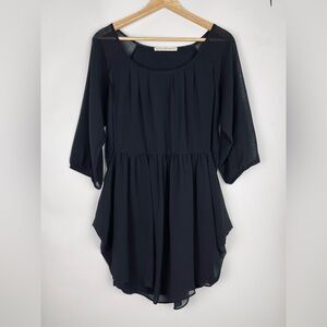 Peruvian Connection Gossamer Flowy Tunic Top In Black